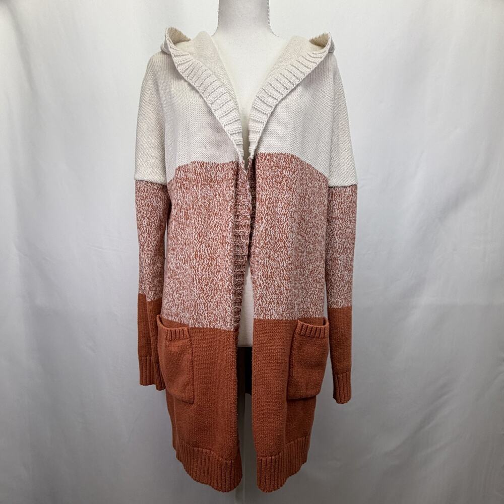 Tahari Sweater Medium Orange womens cardigan striped pockets knit warm heavy